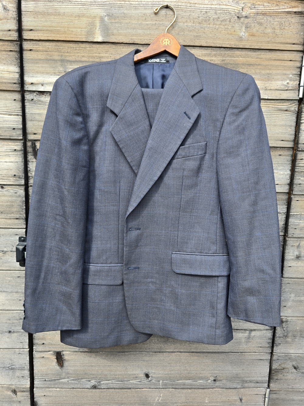 Vintage KASPER Men's Gray Plaid 100% Wool 2-Piece Suit